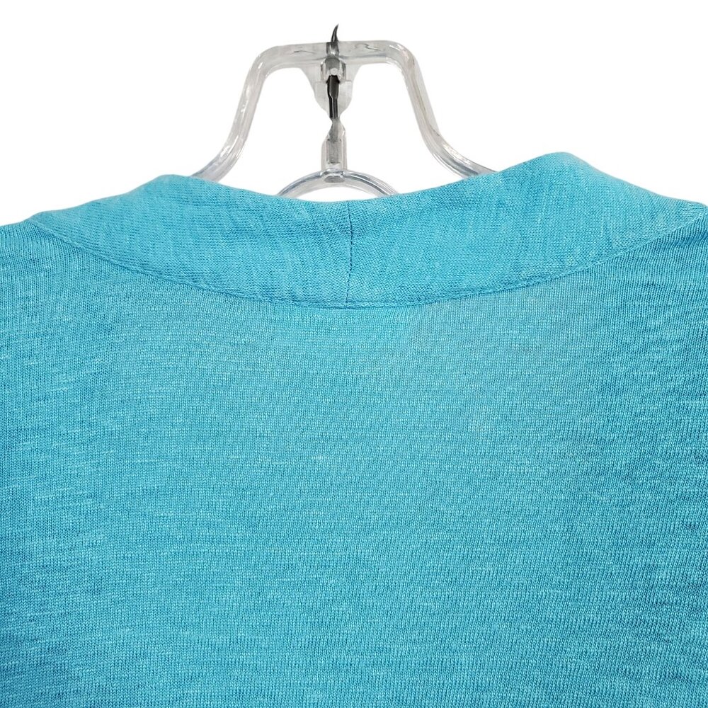 J Jill Love Linen Size XL Cardigan Open Front 100% Linen Shirred Back Turquoise - Picture 10 of 10